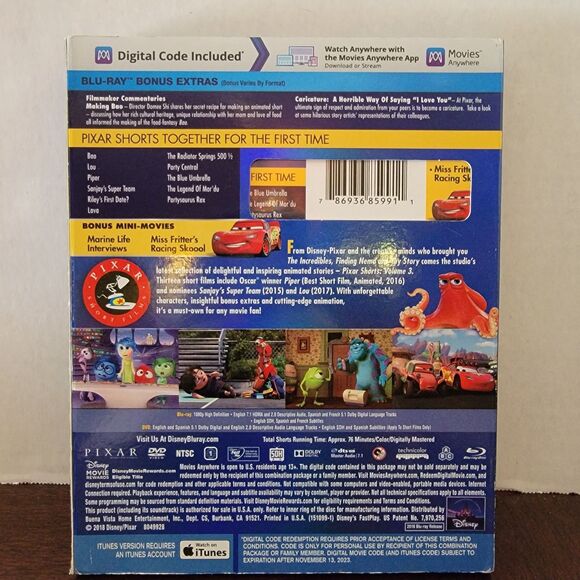 BLU-RAY/DVD Disney Pixar Short Films Collection 3 w/ Outter Sleeve - Picture 2 of 3